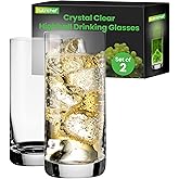 Nutrichef 14.2 oz Highball Drinking Glasses Premium Crystal, Durable & Dishwasher Safe, Elegant Design for Water, Cocktails & Liquor - Set of 2