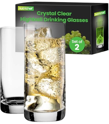 Mezchi Set Of 12 Highball Glasses – 17 Oz Tall Thin Drinking Glasses For Water, Cocktails, Juice, Lead-Free Crystal Glassware