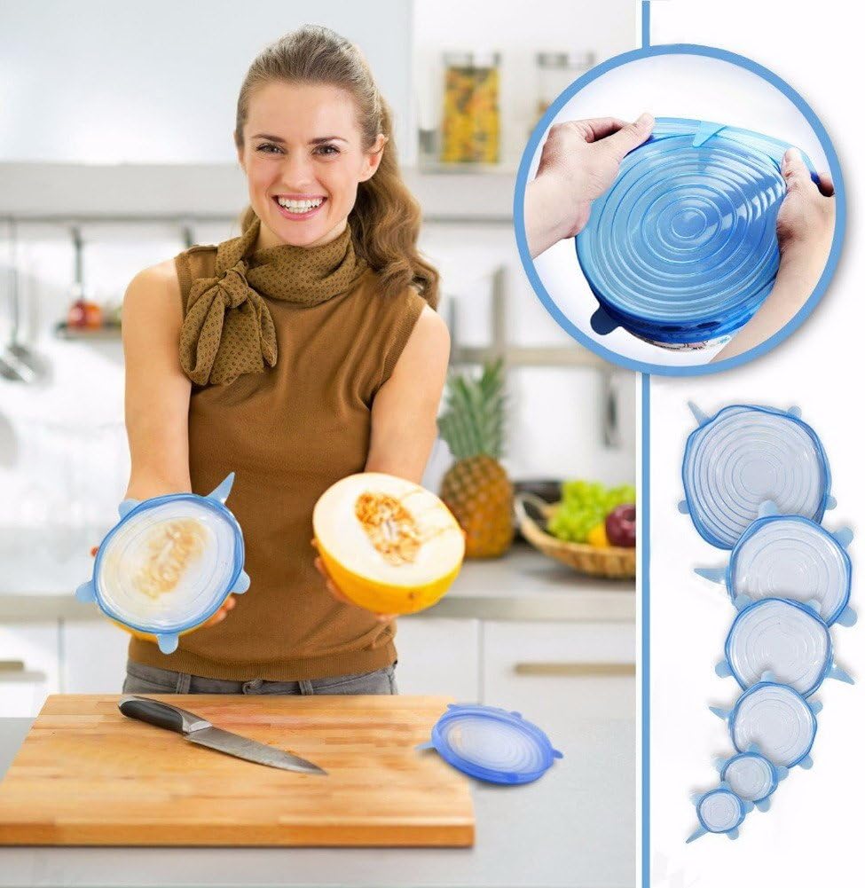 Silicone Suction Lid-bowl Pan Cooking Pot Lid-silicon Stretch Lid Cover Kitchen Pan Spill Lid Stopper Cover 6PCS/Set (white)