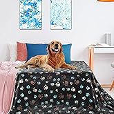 Dog Blanket for Large Dogs, Cat Flannel Washable Soft Pet Mat Throw Cover for Kennel Crate Bed, Cute Paw Pattern, Grey, 80x60 Inch