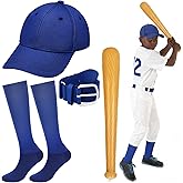 Janmercy 4 Pack Baseball Costume Accessories Include Youth Royal Blue Socks Belt Cap and Inflatable Bat Baseball Combo Set for Black History Month Community Cosplay Event Halloween Player