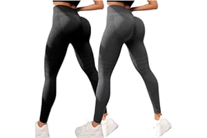 2 Packs Women's Anti Cellulite Leggings High-Waisted 3D Compression Yoga Pants for Workout & Toning Firm Support