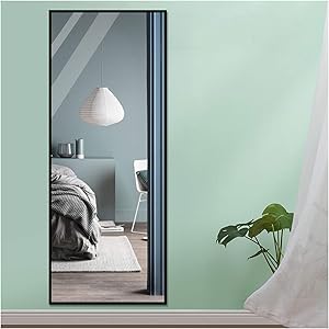 SDKOA Large Mirror Full Length Wall Hanging Leaning Against Wall 65 x 22 Inches Black Metal Framed for Dressing, Bedroom, Living Room Vertically&Horizontally Mountable
