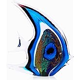 DOVDOV Hand Blown Glass Fish Sculpture, Blue and Colored Glass Fish Decorations, Colorful Home Decorations for Bookshelf, Office, Living Room TV Stand, Room Decor Aesthetics.