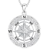 LWXIE Diamond Compass Necklace for Women 925 Sterling Silver Compass Pendant Necklace with Lab Grown Diamond Jewelry Gifts