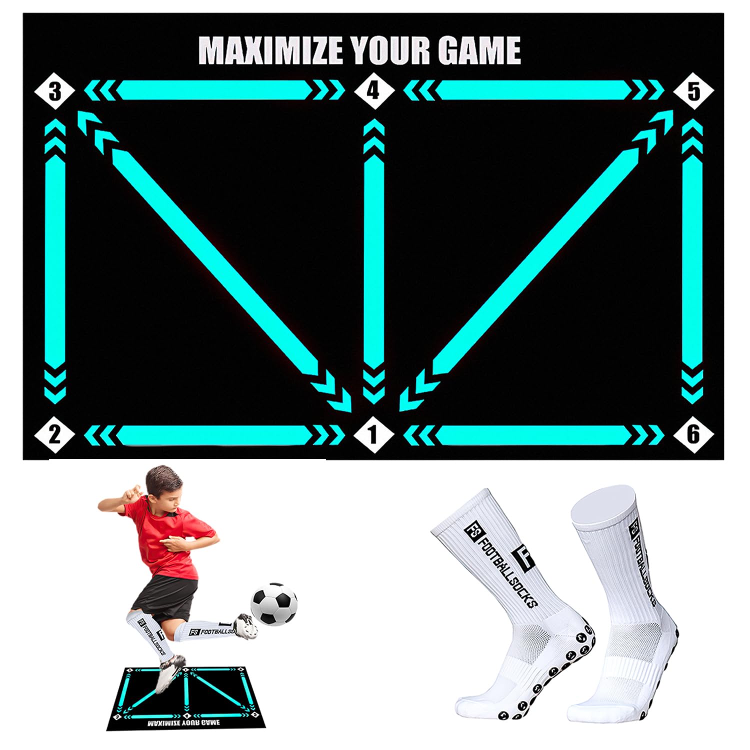 Football Footstep Training Mat with a Pair of Anti-slip Socks, Football Mastery Mat for Improving Dribble Training Auxiliary Props, Anti-Skid Carpet for Ball Control Practice