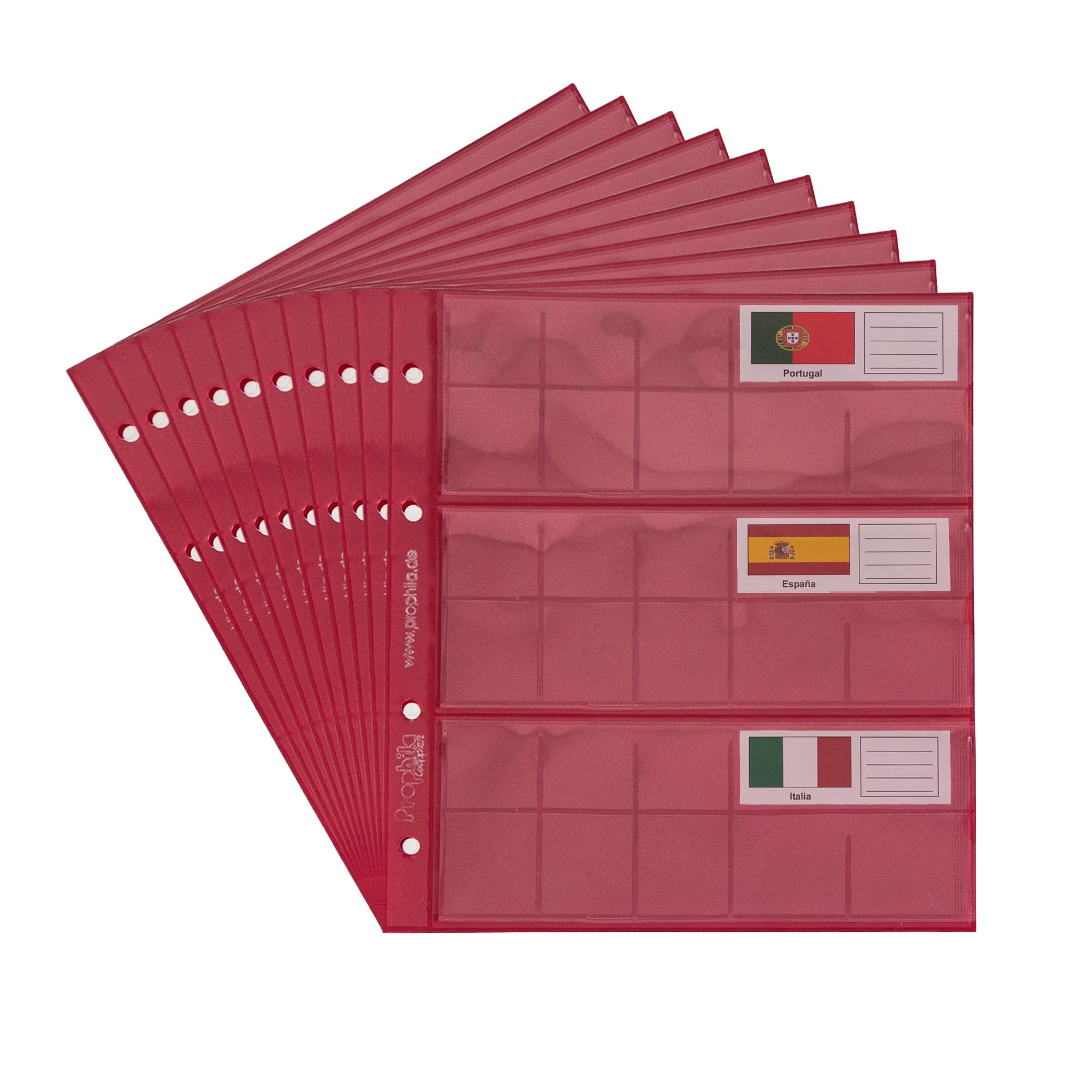 10 small Prophila coin sheets for euro coins with flags cards