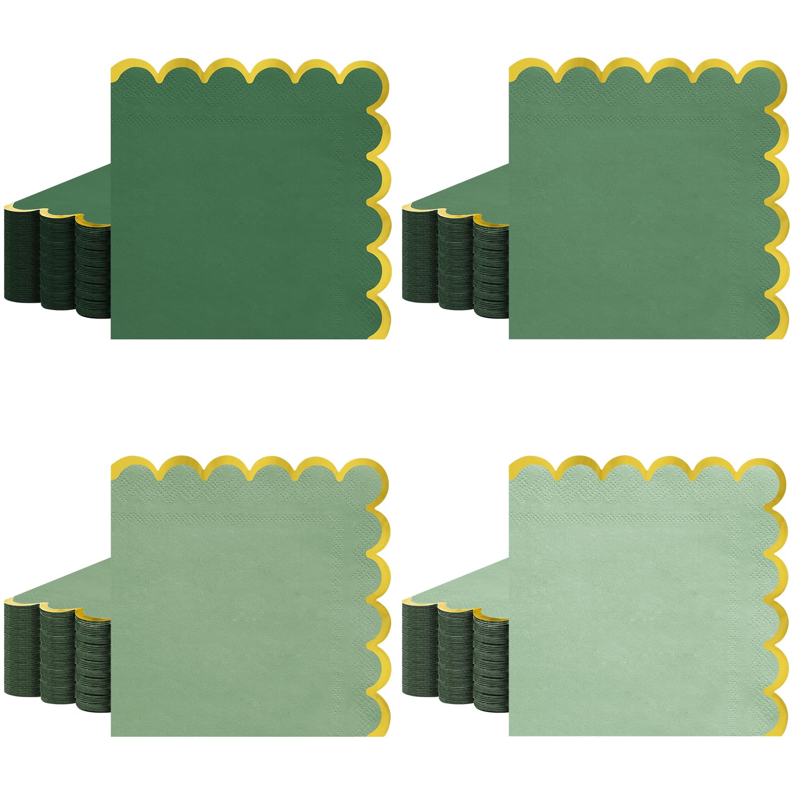 Photo 1 of 100pack Green Cocktail Napkins - 5 Inch Disposable Dinner Napkins with Gold Foiled Scalloped Edges, Elegant Paper Napkin Beverage Napkin for Wedding, Baby Shower, Bridal Shower, Holiday Party