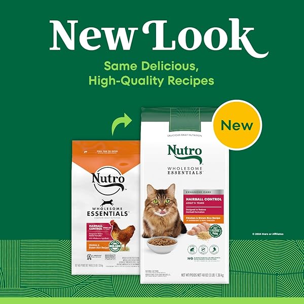 NUTRO WHOLESOME ESSENTIALS HAIRBALL CONTROL CAT FOOD DRY CHICKEN & BROWN RICE RECIPE, DRY CAT FOOD FOR ADULTS, 3 LB. BAG
