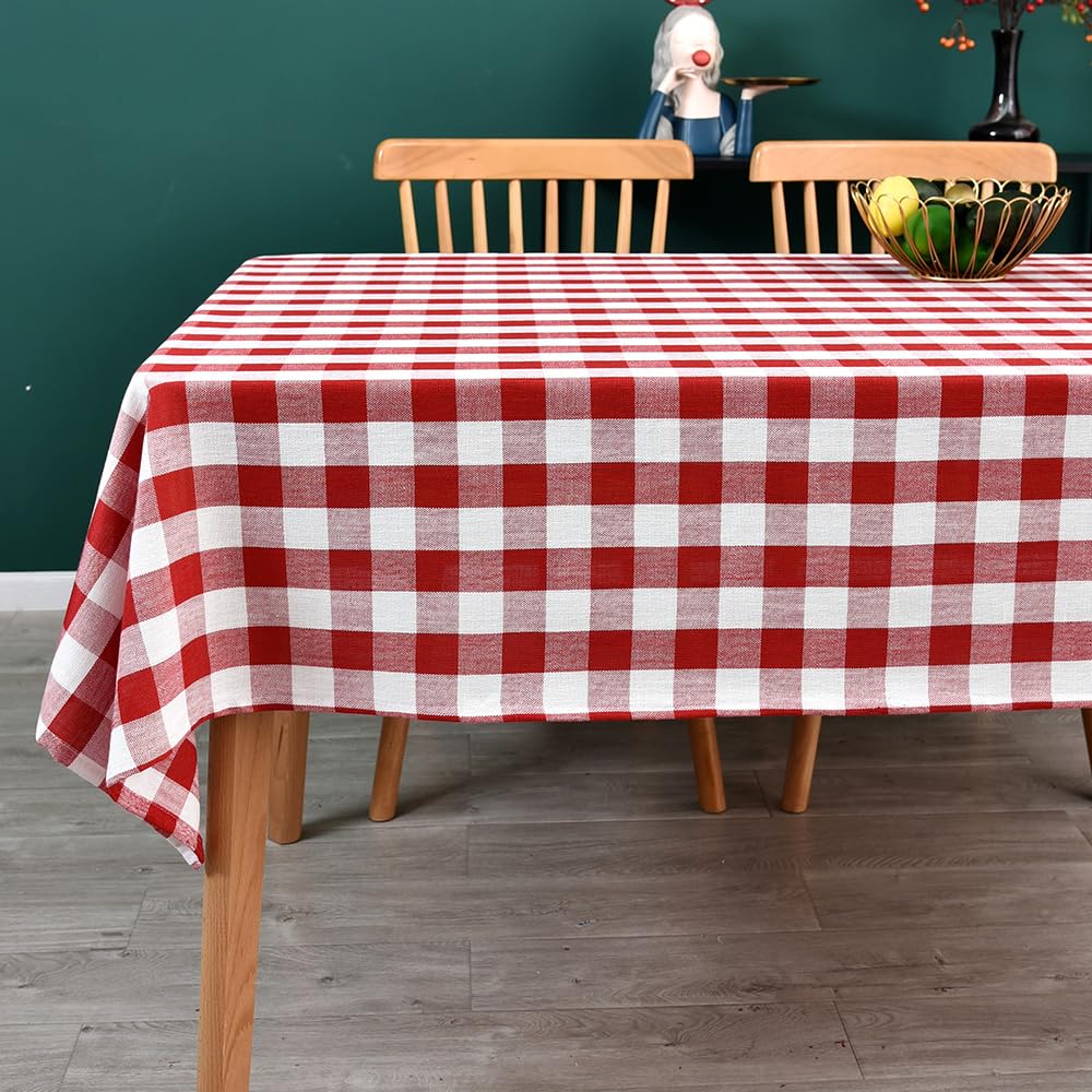 Yofori Gingham Table Cloth, Heavy Duty Cotton Blend Table Cloth for Rectangle Tables Checkered Tablecloth for Kitchen Dinning Tabletop Decoration (Red, 135 x 180 cm)