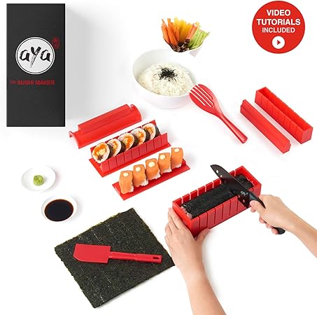 Aya Sushi Maker Kit Sushi Maker Rot Komplett Mit Sushi Messer Und Exklusiv Video Tutorials 11