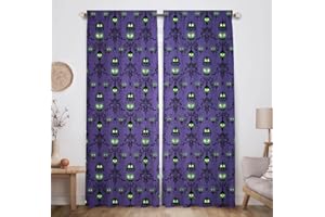 Allenjoy Halloween Purple Haunted House Window Curtains for Spooky Skull Wall Pumpkin Eyes Baby Living Room Bedroom Nursery Toddler Home Party Decorations Durable Fabric Machine Washable 82 in x 84 in