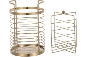 JOINPAYA Gold Stainless Steel Rotatable Kitchen Utensil Holder with Divided Compartments, Silverware