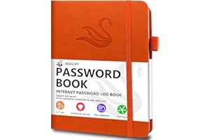 JXSELECT Elegant Password Book with Alphabetical Tabs - Hardcover Password Book for Internet Website Address Login - 7" x 10" Password Keeper and Organizer w/Notes Section & Back Pocket (Orange)
