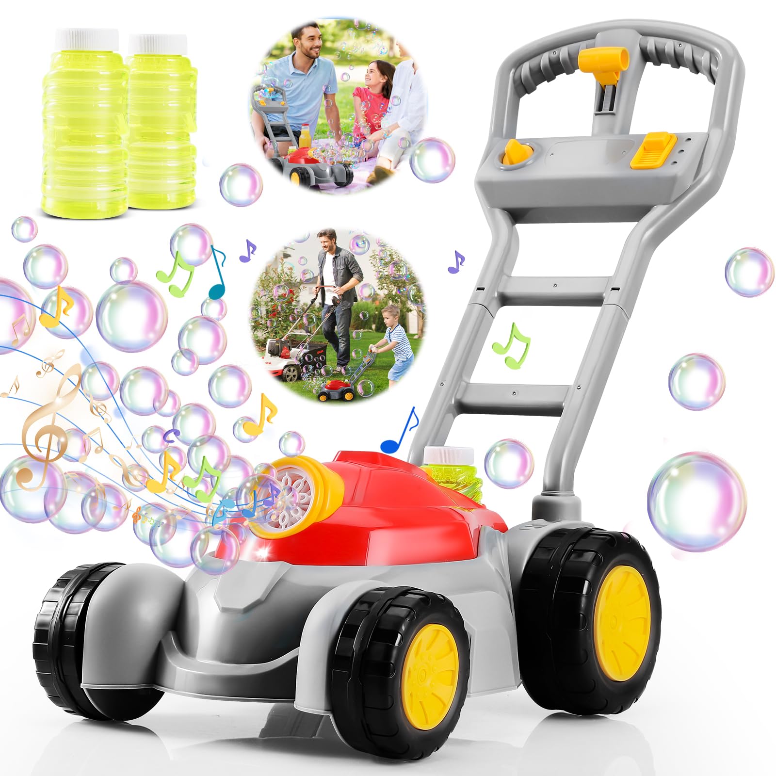 Sitodier Lawn Mower Bubble Machine for Kids Toddlers, Push Bubble Maker Bubble Blower for Boys Girls with Light & Music, Bubble Toy Outdoor for Party Birthday Wedding