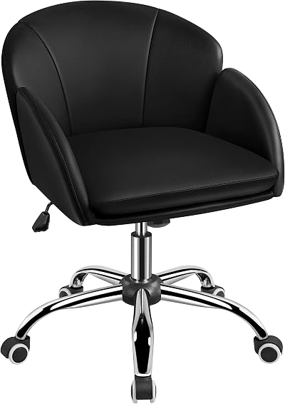 Yaheetech Faux Leather Desk Chair Velvet Flower Armrest Swivel Black