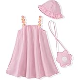 Yhnslsf Toddler Girls Summer Dresses 3-Pieces Casual Sleeveless Sundress Girls' Flower Strap Dress with Bag and Hat Outfits