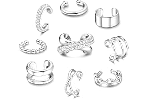 GEMQUEEN 9 Pcs Ear Cuff Non Piercing Earrings for Women - 14K Gold/Silver Plated Chunky Ear Cuffs Earring Non Pierced Ears Clip On Adjustable Fake Cartilage Conch Helix Jewelry Set with 5A CZ