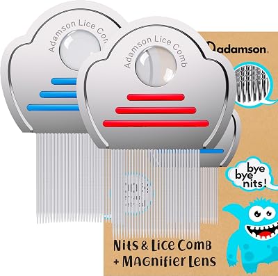 Adamson Lice Comb with Magnifying Glass 2 Pack Stainless Steel Red Blue