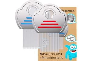 Adamson Lice Comb Duo - Stainless Steel Lice Brush for Kids x 2 - Effective Peigne Cheveux - Nit Combs for Thick Hair - Durab