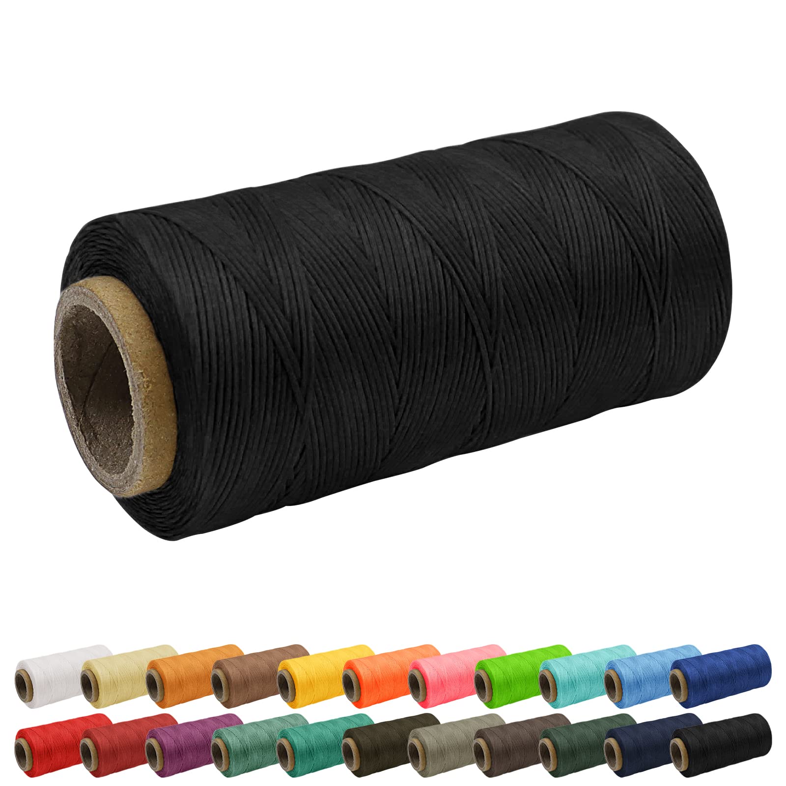 Uiopa 1mm Waxed Thread, 260m 150D Leather Sewing Thread, Hand Stitching Flat Waxed Cord for Leather Craft, Bookbinding, Shoes Repairing, Black Cord