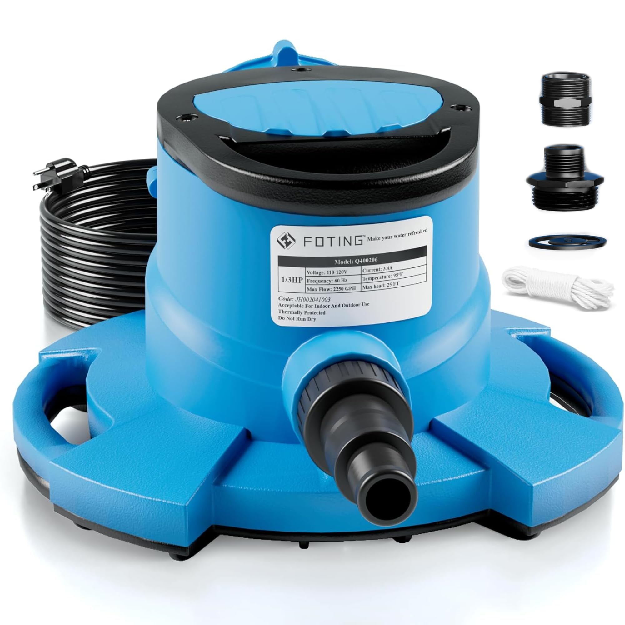 FOTING 1/3HP 2250GPH Automatic Swimming Pool Cover Pump,Submersible ...