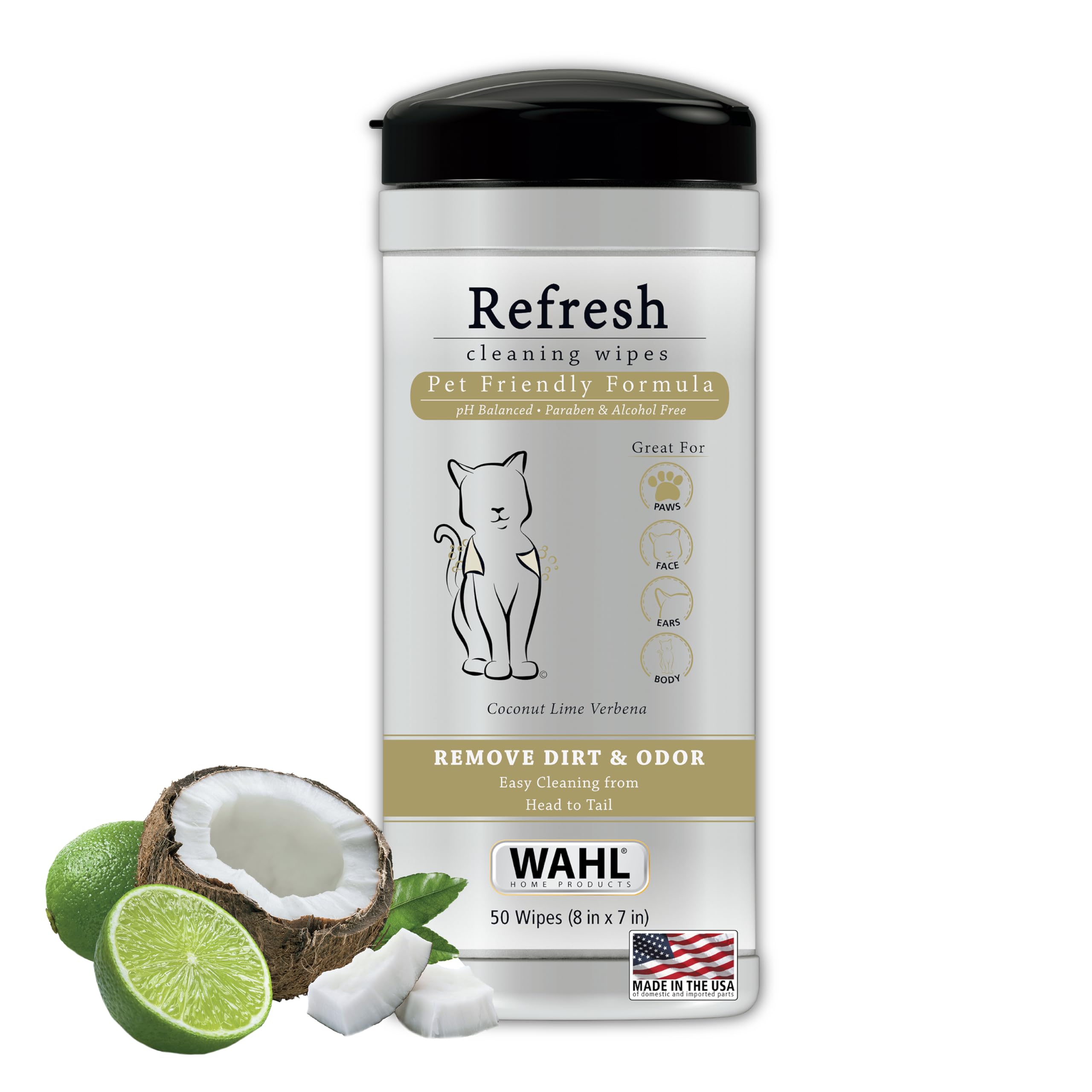 Wahl Refresh Grooming Wipes - Alcohol & Paraben Free, Deodorizing Cleansing Tissues for Pets, Cats & Dogs