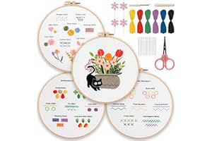 ZIFTY 4 Set Embroidery Kit for Beginners embroidery Needlepoint Kits for Adults Cross Stitch Kits with Cute Black Cat Hoops Crafts for Adults Women DIY Gift includes Hoop, Threads, and Supplies