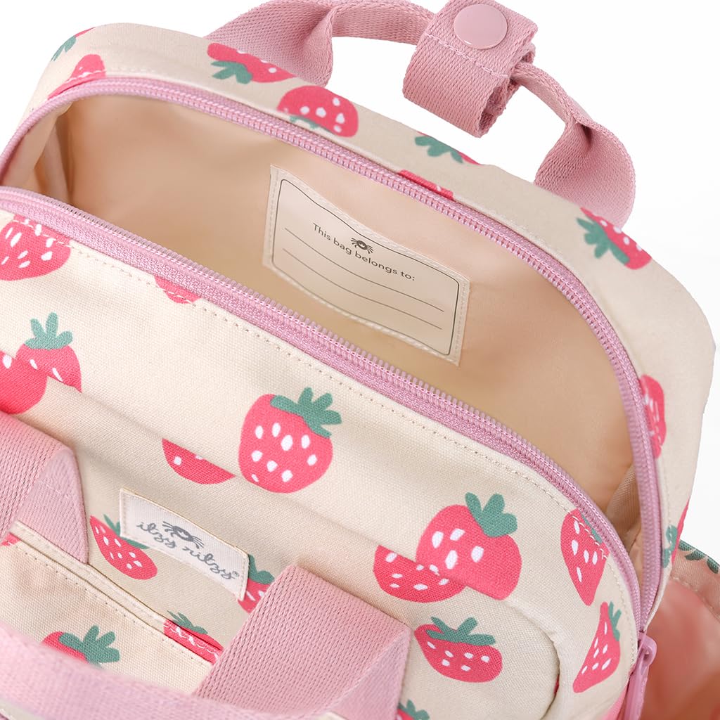 Itzy Ritzy Toddler Backpack - Daycare Bag - Features Adjustable Shoulder Straps, 2 Side Pockets & Spacious Interior with Wipeable Fabric Lining & Name Label, Strawberry Backpack