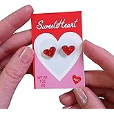 Sparkly Red Glitter Heart Stud Earrings with Hypoallergenic Nickel Free Titanium Posts, Romantic Minimalist Valentine's Gift