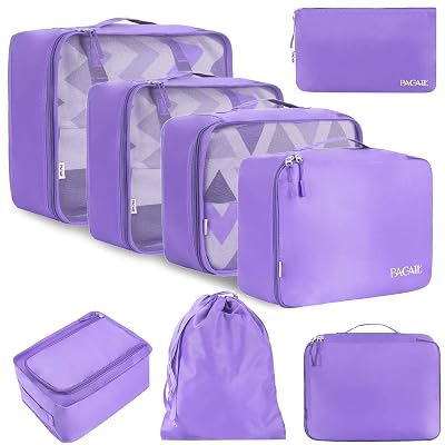 BAGAIL 8 Set Packing Cubes Luggage Packing Organizers for Travel Accessories-Light Purple