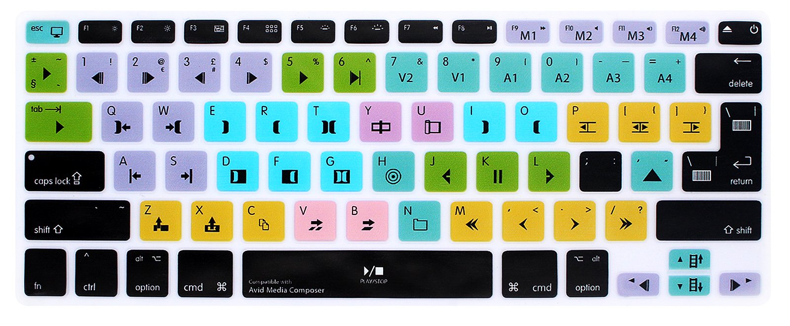 MMDW Avid Media Composer Shortcuts Keyboard Skin Hot Keys Keyboard Cover for MacBook Pro 13" 15" 17"(with or w/out Retina Display) Silicone Skin for MacBook Old Air 13", European/USA Keyboard Layout
