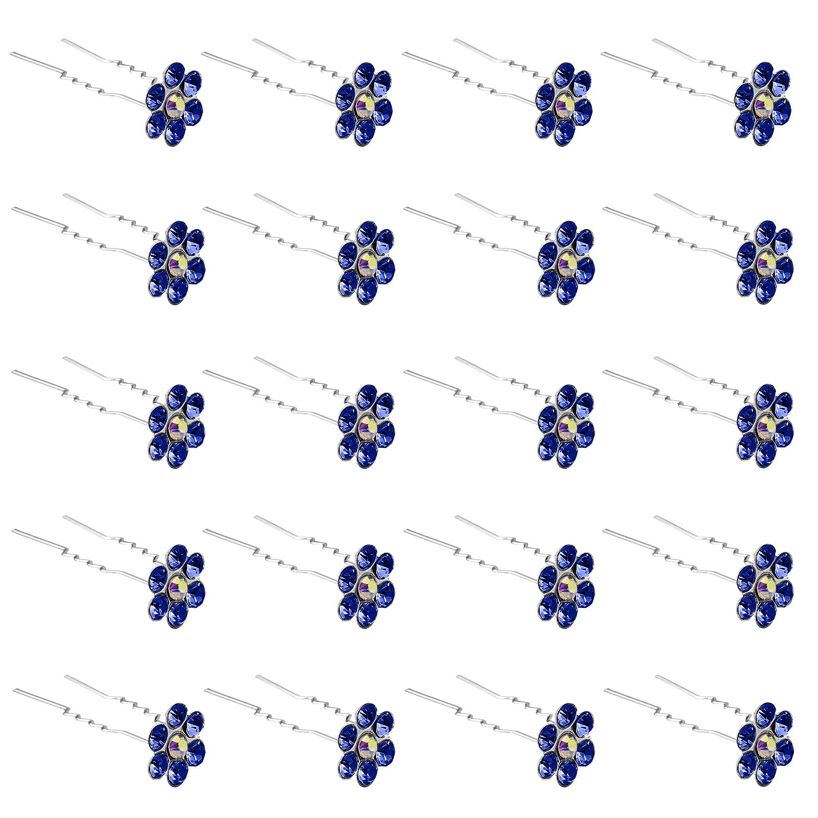 ZOUIQSS 20 Pack (Navy) Crystal Flower Hair Pins Rhinestone Hair Clips for Bridal Wedding Women Hair Jewelry Accessories,with Clear Container