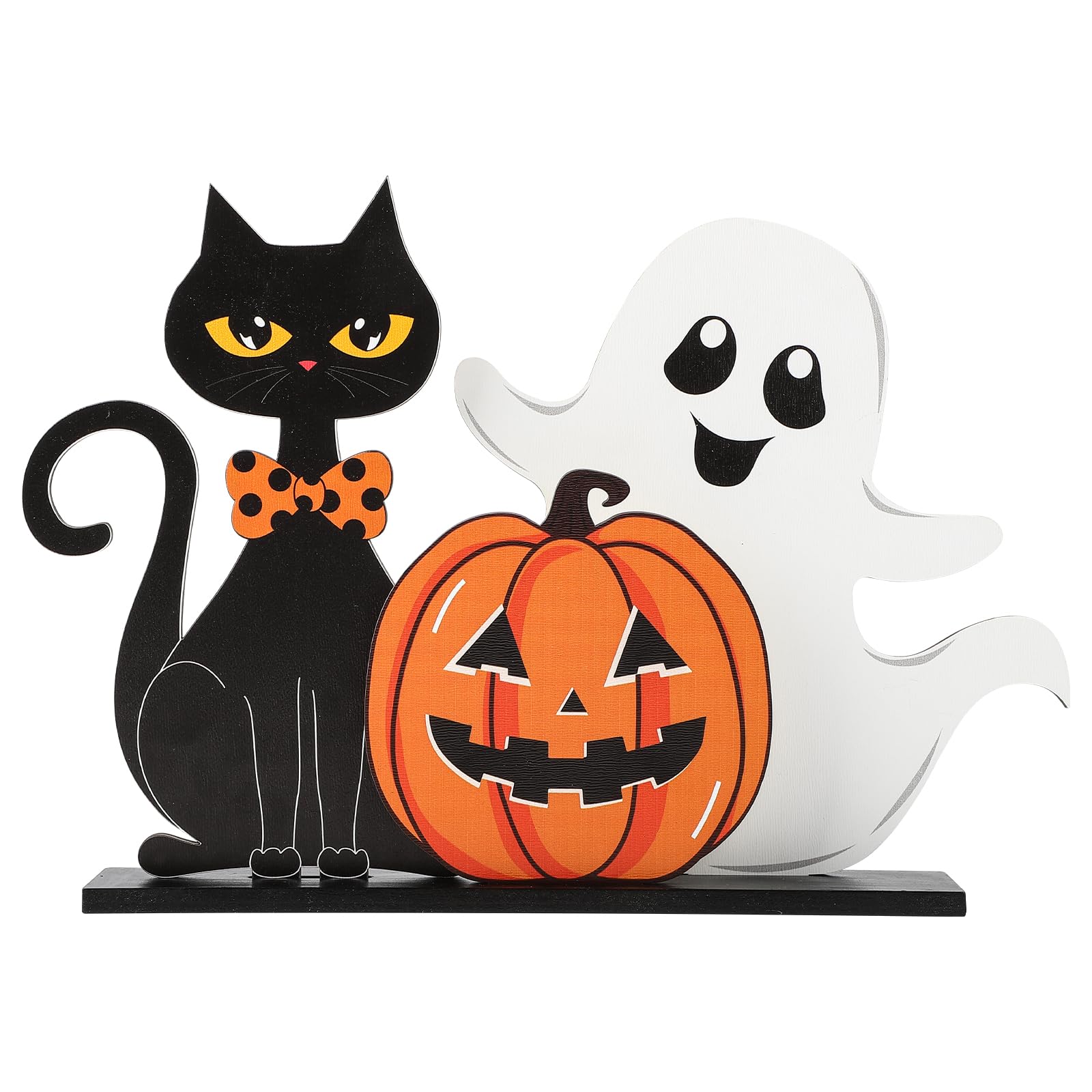 Photo 1 of Halloween Decorations Indoor Wooden Black Cat Halloween Decor Ghost Table Sign Pumpkin Table Centerpieces Standing Tabletop Decoration for Holiday Desk Tiered Tray Party Shelf Decorations Farmhouse