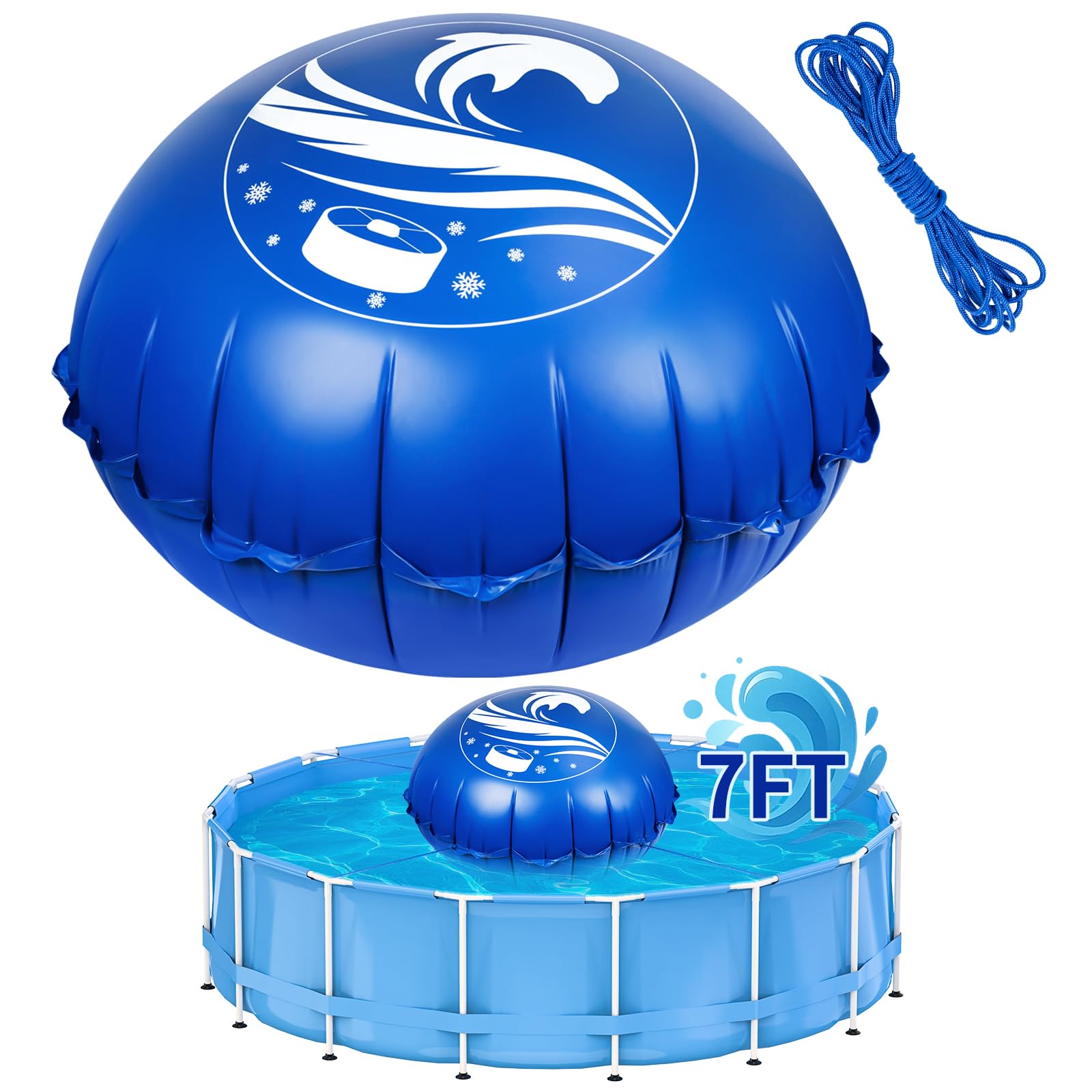 Photo 1 of 7 Ft Pool Pillows for Above Ground Pools, Totiro Heavy Duty Air Pillows Float for Closing Winter, Upgraded 0.5mm PVC Cold-Resistant Winterizing Inflated Pool Cover Closing Kit, 49.2 Ft Rope Included