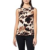 DKNY Women's Sleeveless Crewneck with Keyhole Jersey Blouse