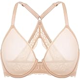 DELIMIRA Women's Front Closure Bras Racerback Sheer See Through Full Coverage Plus Size Underwire Unlined Bra