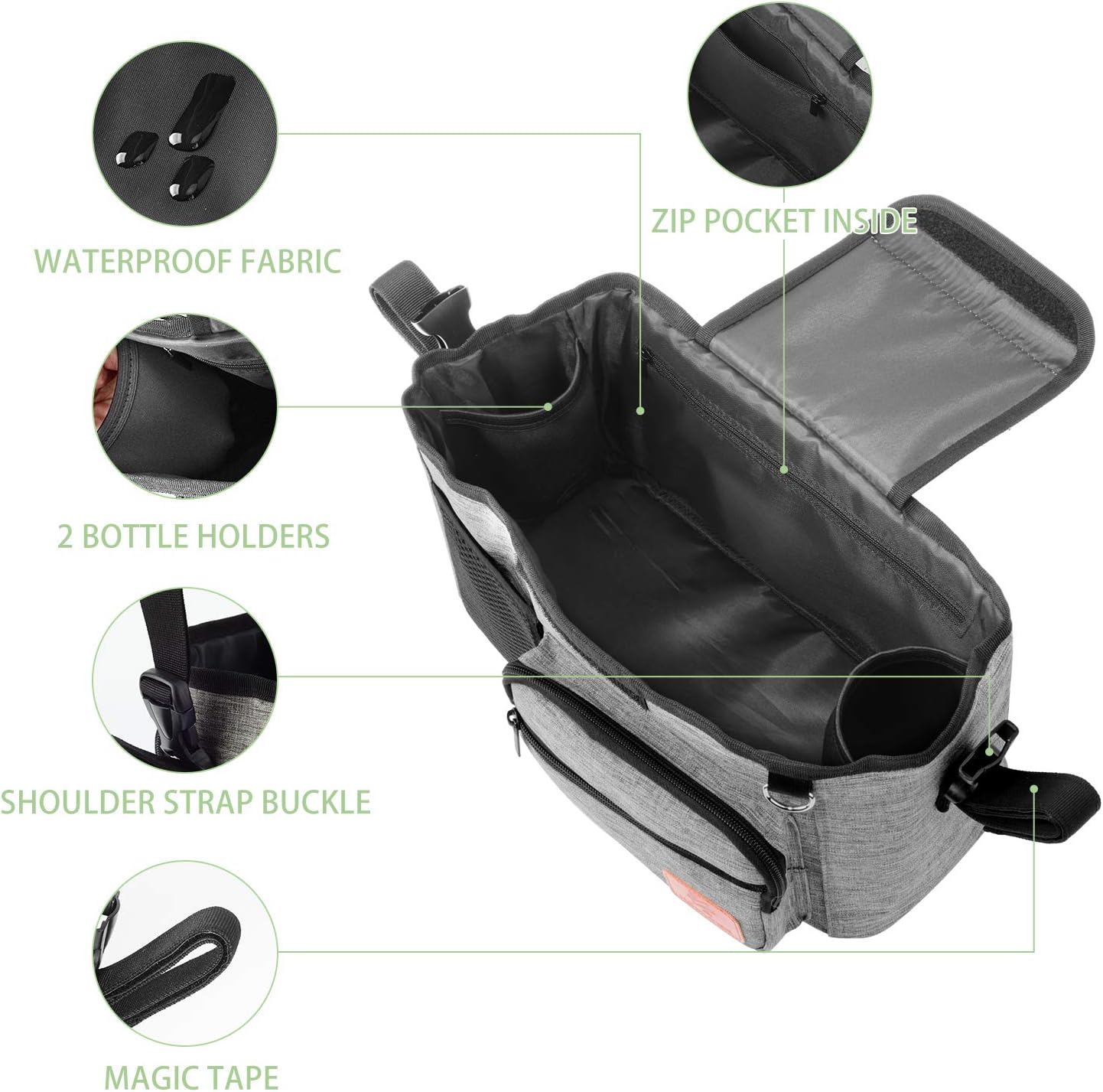 Homlynn Stroller Organizer, Parent Console Storage Bag-2 Deep Cup Holders Extra-Large Storage with Shoulder Strap, Adjustable Handlebar Strips-Fit All Stroller Models(Grey): Home Improvement