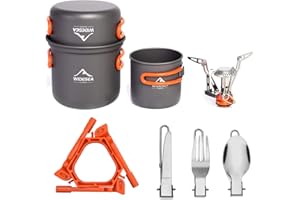 widesea 8PCS Camping Cookware Mess Kit Backpacking Outdoor Lightweight with Pot Pan Tableware