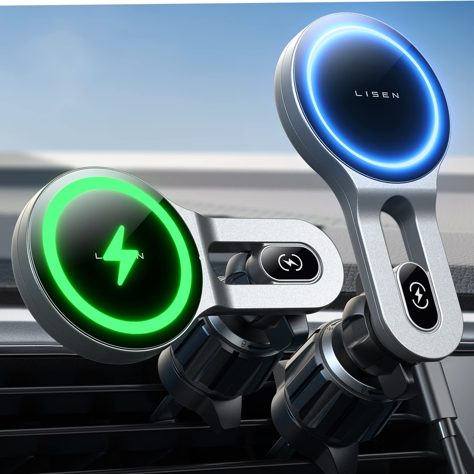 Photo 1 of LISEN for iPhone 17 MagSafe Car Mount Charger, [Safer & Faster] Vent Magnetic Wireless Car Charger, Car Vent Phone Mount Charger Fits iPhone 17 Pro Max Air 15 14 13, Samsung with MagSafe Case,Silver