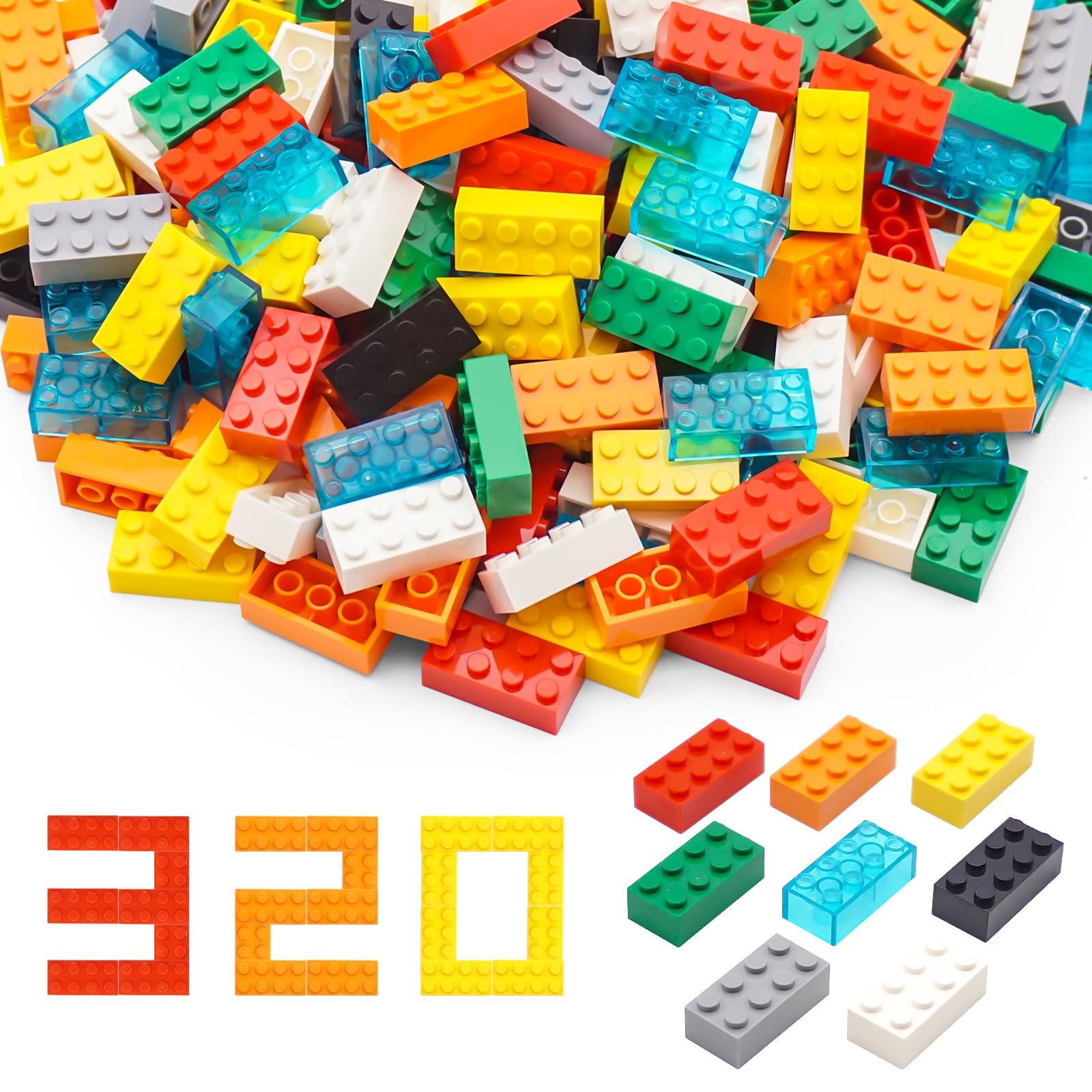 WYSWYG Building Bricks 2x4 Stud 320 Pcs, 8 Colours, Classic Building Blocks Bulk Set, STEM Construction Toys Compatible with Major Brands. — image 1