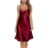 Vlazom Women Sexy Lingerie Satin Nightgown Silk Chemise Mini Slips V Neck Negligee Sleepwear with Adjustable Straps