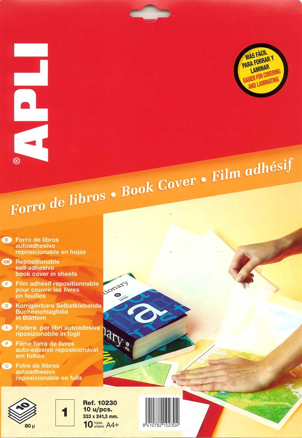APLI 10230 - Book Covers in repositionable Sheets to Cover and Protect Books - 241.3 x 333 mm - Transparent - 10 Sheets.