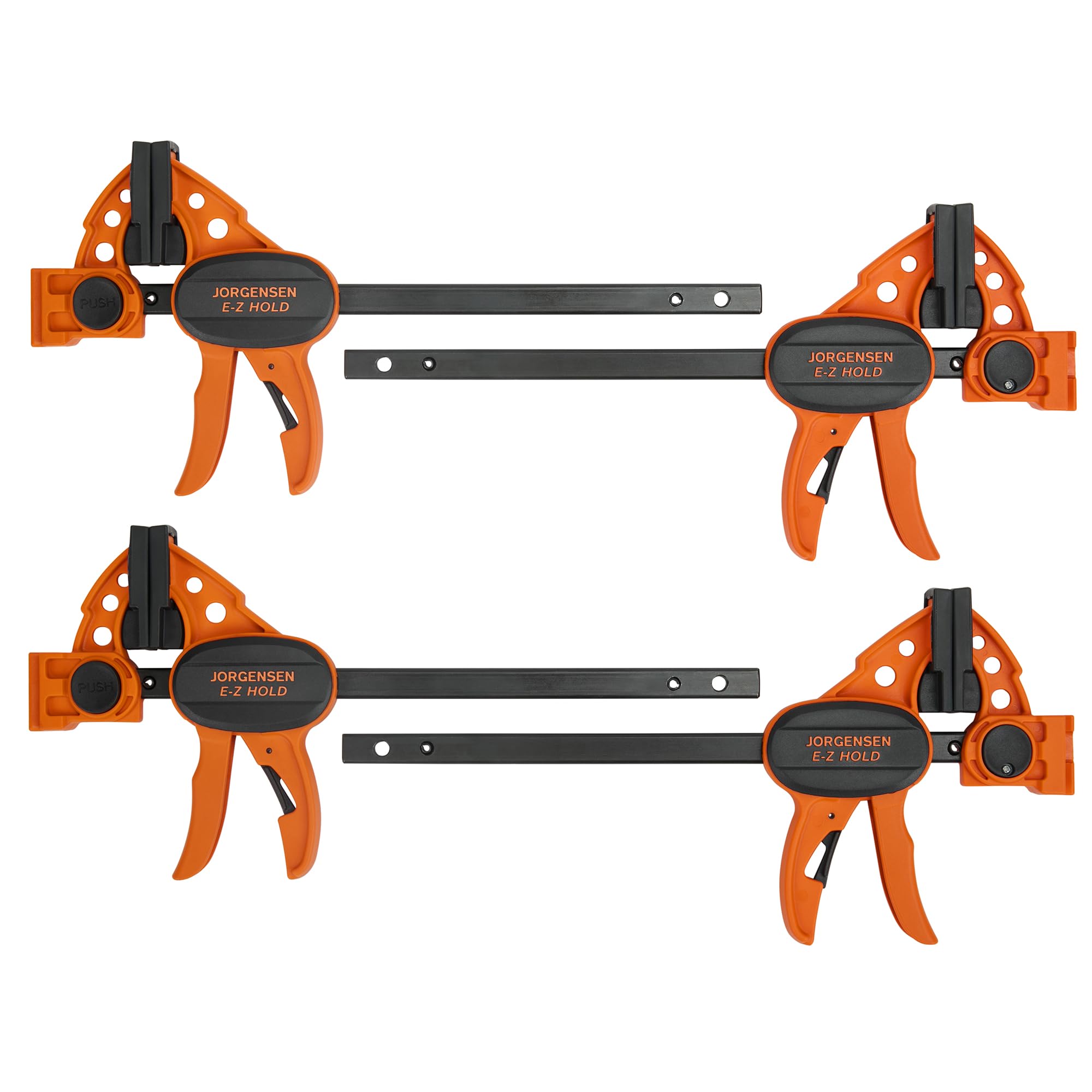 Jorgensen 6" Bar clamps for woodworking - 4-Pack, One-Hand Light Duty E-Z Hold Spreader Clamp, 150 lbs Capacity, Versatile and Easy-to-Use Design Image