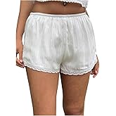 MakeMeChic Women's Contrast Lace Shorts Elastic Low Waist Lounge Shorts