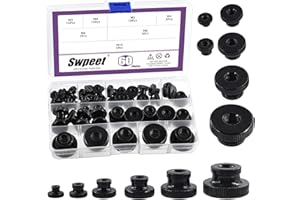 Swpeet 60Pcs 6 Sizes M3 M4 M5 M6 M8 M10 Black Zinc Carbon Steel High Head Through Hole Knurled Thumb Nuts Assortment Kit, Rou