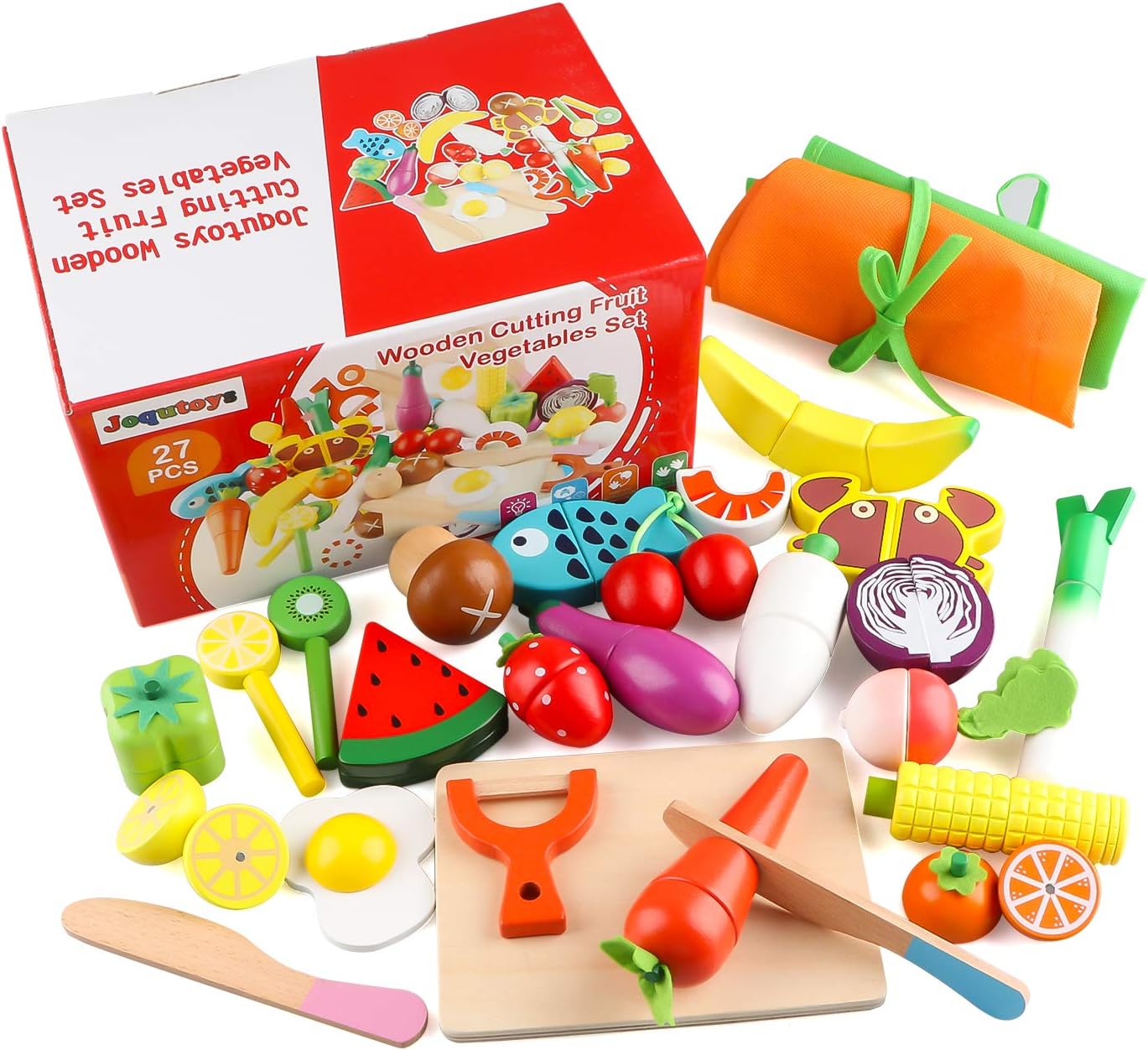 Jacootoys Pretend Play Food Set, Kids Magnetic Cutting Toys, Children's Fruits Vegetable Kitchen Simulation Playset 27 PCS
