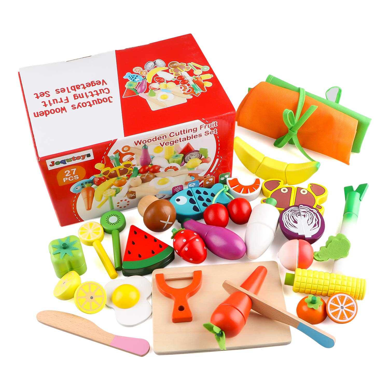 Jacootoys Pretend Play Food Set, Kids Magnetic Cutting Toys, Children's Fruits Vegetable Kitchen Simulation Playset 27 PCS