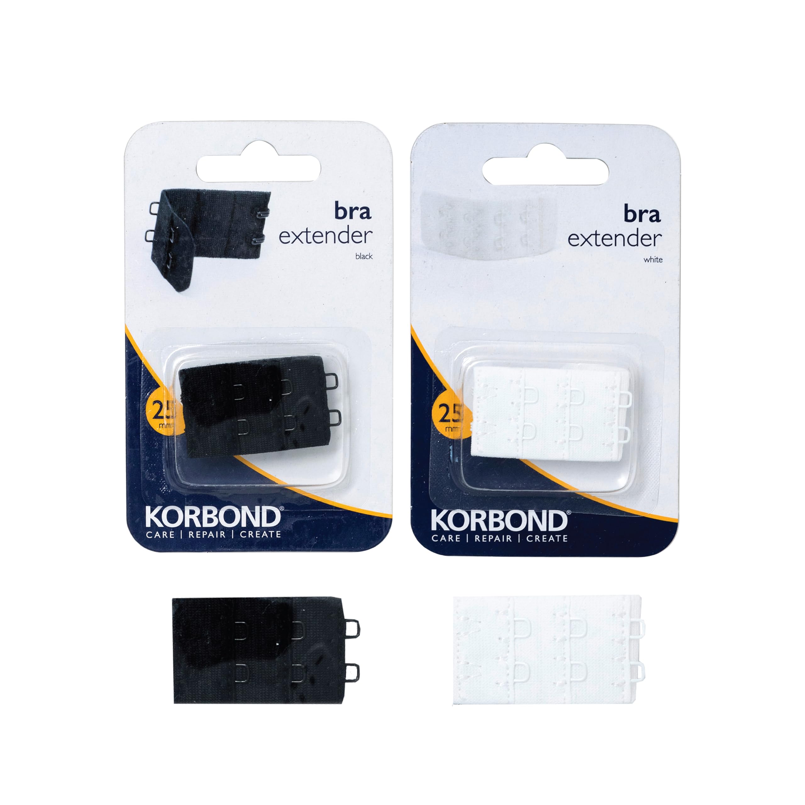 Korbond Set of Two Double Hook Bra Extenders – x 1 White Bra Extender & x 1 25mm Black Bra Extender – Machine Washable – Increase Bra Size By Up To 8cm – Comfort Fit