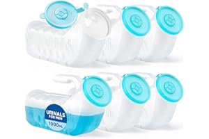 Urinals for Men with Glow-in-The-Dark Cover (1000ml/32oz) – 6 Pack Portable Reusable Urinal Bottles with Spill-Proof Cap – Be